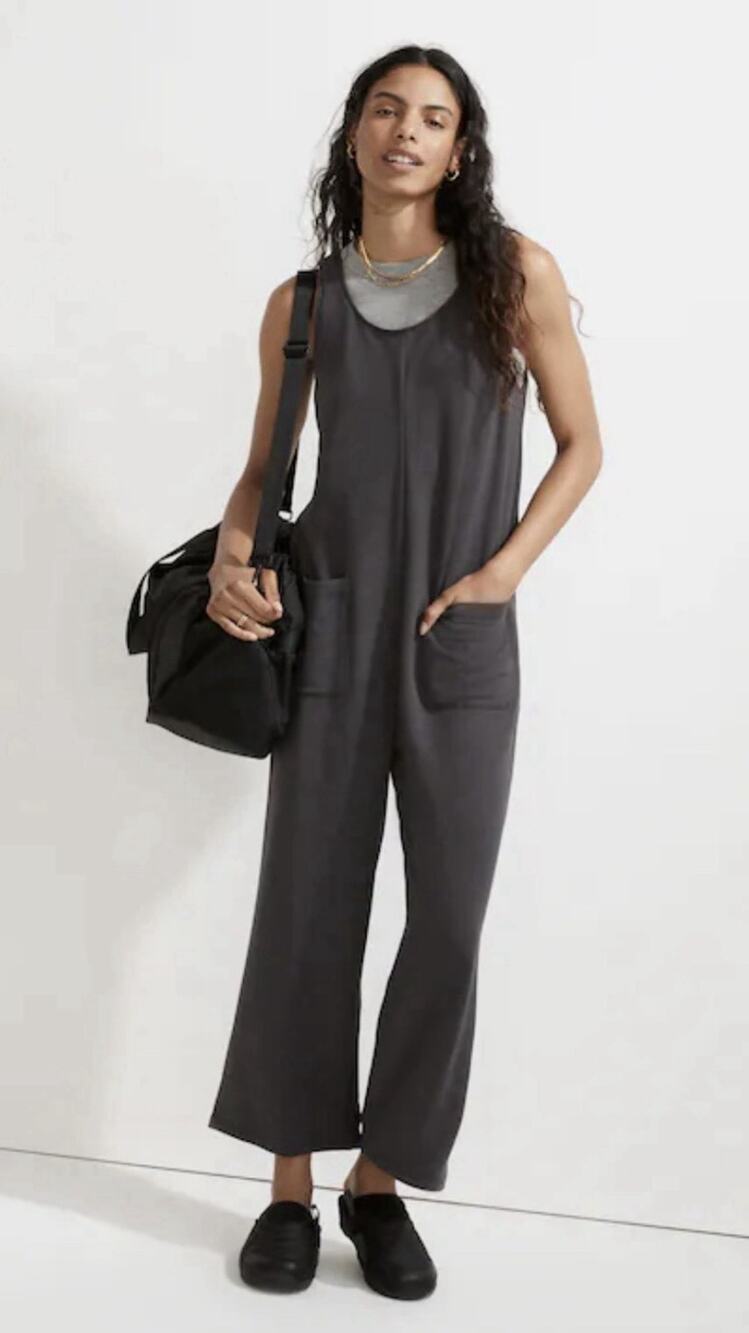 Madewell Superbrushed Pull On Soft Jumpsuit Relaxed Gray Wide Leg Crop Sz S